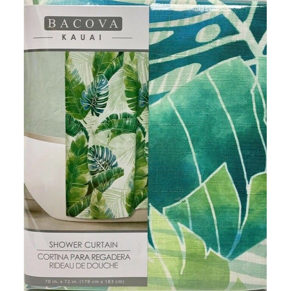 Bacova Kauai Fabric Shower Curtain Green Palm Leaves Tropical Beach Summer House